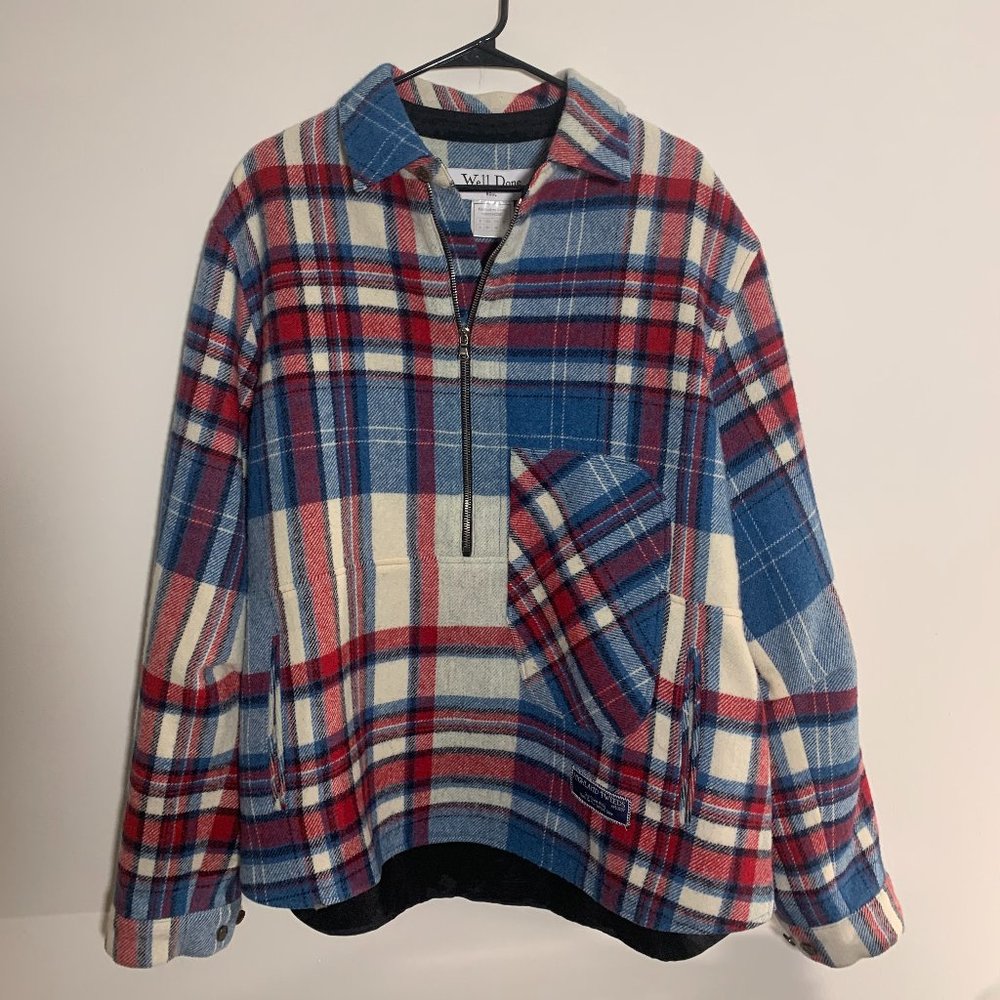 We11Done Zip Front Blue Check Wool Shirt